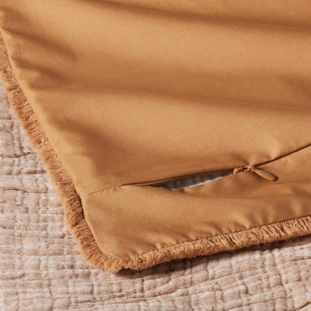 Casaluna Full/Queen Set Textured Cotton Chambray Comfort & Sham Warm Brown - Picture 6 of 7